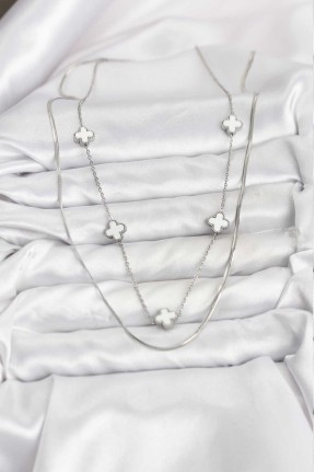 316l çelik Zincir Gümüş Renk İtalyan Zincirli Yonca Model Kadın Kolye