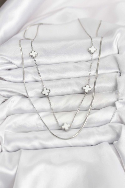 316l çelik Zincir Gümüş Renk İtalyan Zincirli Yonca Model Kadın Kolye