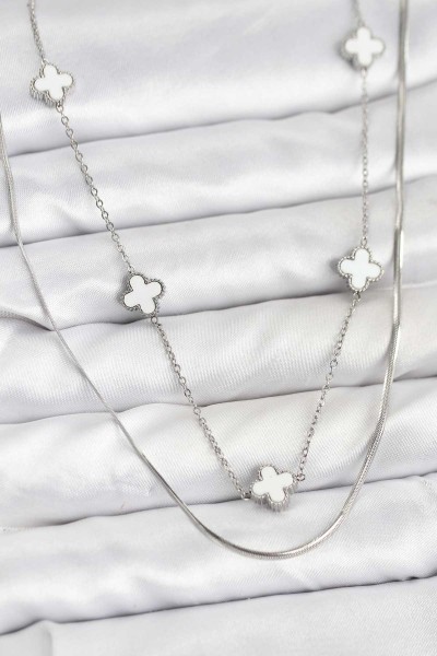 316l çelik Zincir Gümüş Renk İtalyan Zincirli Yonca Model Kadın Kolye