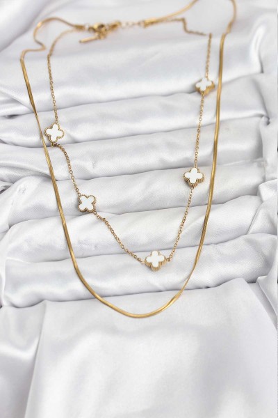 316l çelik Zincir Gold Renk İtalyan Zincirli Yonca Model Kadın Kolye