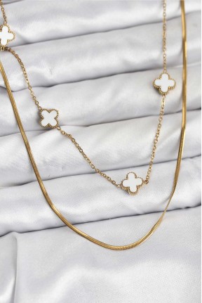 316l çelik Zincir Gold Renk İtalyan Zincirli Yonca Model Kadın Kolye