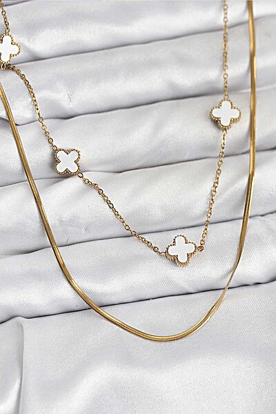 316l çelik Zincir Gold Renk İtalyan Zincirli Yonca Model Kadın Kolye