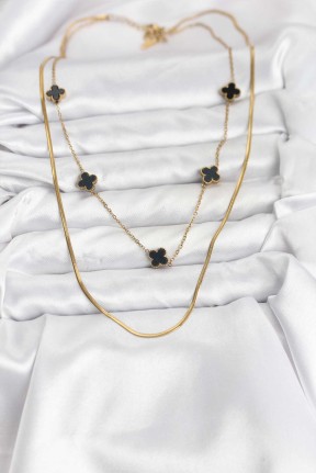 316l çelik Zincir Gold Renk İtalyan Zincirli Siyah Yonca Model Kadın Kolye 316l çelik Zincir Gold Renk İtalyan Zincirli Siyah Yonca Model Kadın Kolye