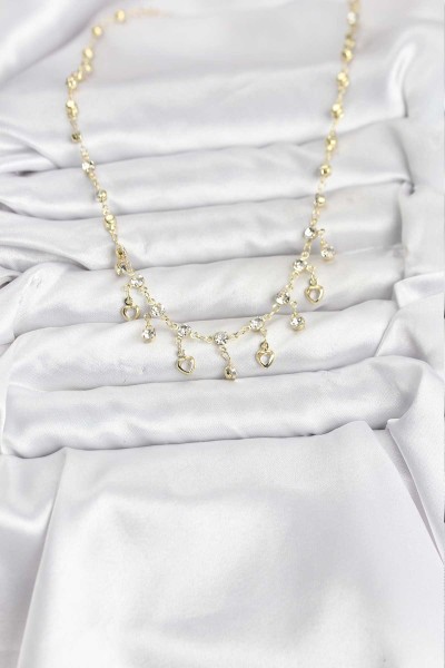 316l çelik Zincir Gold Renk Zirkon Taşlı Kadın Kolye