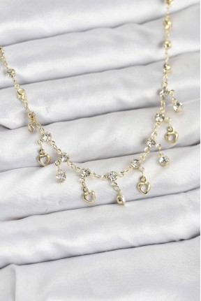 316l çelik Zincir Gold Renk Zirkon Taşlı Kadın Kolye