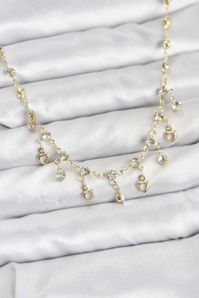 316l çelik Zincir Gold Renk Zirkon Taşlı Kadın Kolye