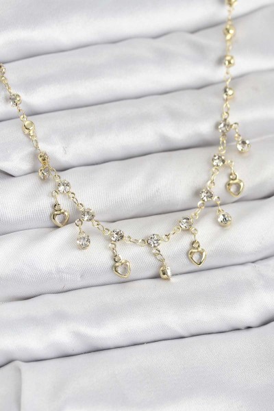 316l çelik Zincir Gold Renk Zirkon Taşlı Kadın Kolye