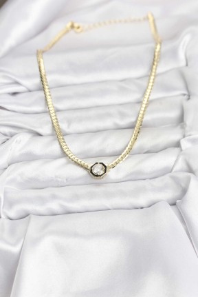 Gold Renk Pirinç Zirkon Taşlı Kadın Kolye