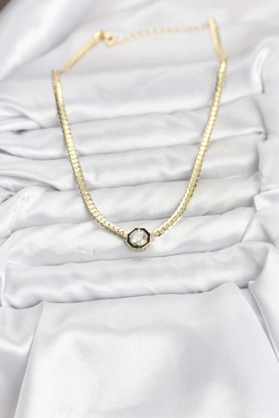 Gold Renk Pirinç Zirkon Taşlı Kadın Kolye