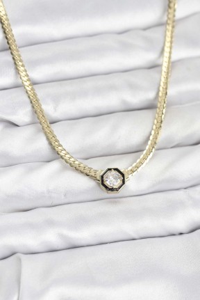 Gold Renk Pirinç Zirkon Taşlı Kadın Kolye