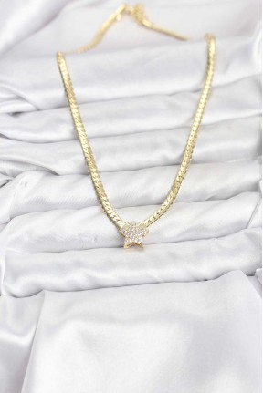Gold Renk Pirinç Yıldız Zirkon Taşlı Kadın Kolye