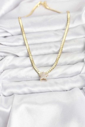 Gold Renk Pirinç Yıldız Zirkon Taşlı Kadın Kolye
