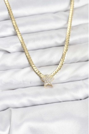 Gold Renk Pirinç Yıldız Zirkon Taşlı Kadın Kolye