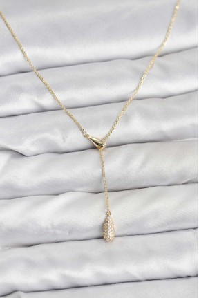 Pirinç Gold Renk Asansörlü Damla Model Kadın Kolye