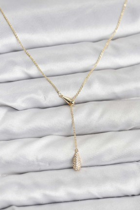 Pirinç Gold Renk Asansörlü Damla Model Kadın Kolye