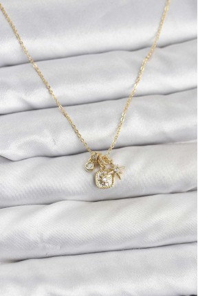 Pirinç Gold Renk Minimal Charmlı Kadın Kolye