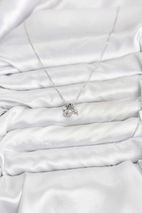 Pirinç Gümüş Renk Minimal Charmlı Kadın Kolye Pirinç Gümüş Renk Minimal Charmlı Kadın Kolye