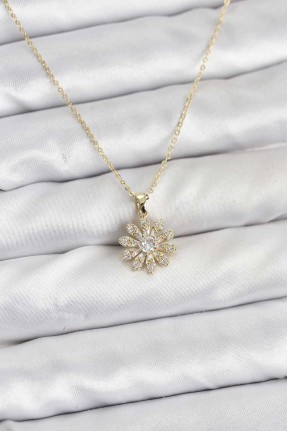 Pirinç Gold Renk çiçek Model Kadın Kolye