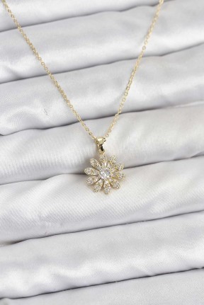 Pirinç Gold Renk çiçek Model Kadın Kolye