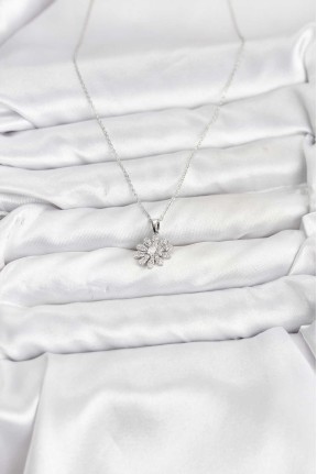 Pirinç Gümüş Renk çiçek Model Kadın Kolye