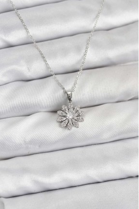 Pirinç Gümüş Renk çiçek Model Kadın Kolye