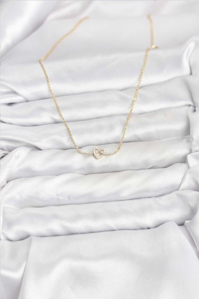 Pirinç Gold Renk Düğüm Kalp Model Kadın Kolye