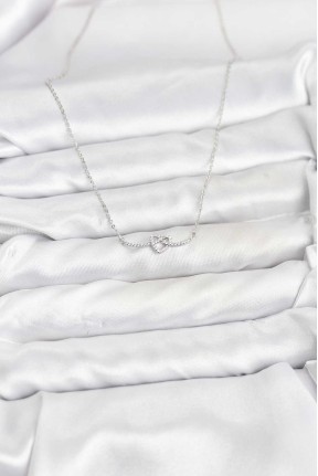 Pirinç Gümüş Renk Düğüm Kalp Model Kadın Kolye