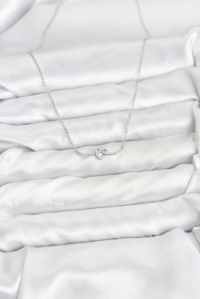 Pirinç Gümüş Renk Düğüm Kalp Model Kadın Kolye