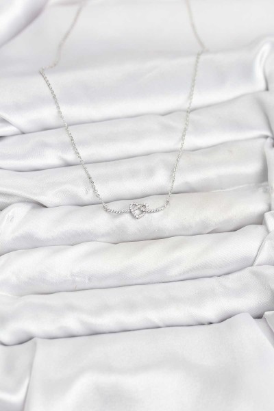 Pirinç Gümüş Renk Düğüm Kalp Model Kadın Kolye