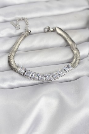 316l çelik Gümüş Renk Kare Zirkon Taşlı Yılan Zincirli Kadın Bileklik