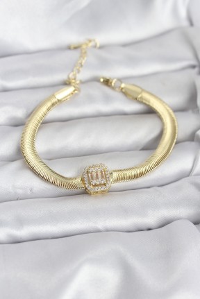 316l çelik Gold Renk Baget Zirkon Taşlı Yılan Zincirli Kadın Bileklik 316l çelik Gold Renk Baget Zirkon Taşlı Yılan Zincirli Kadın Bileklik