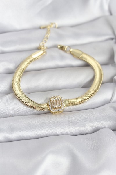 316l çelik Gold Renk Baget Zirkon Taşlı Yılan Zincirli Kadın Bileklik 316l çelik Gold Renk Baget Zirkon Taşlı Yılan Zincirli Kadın Bileklik