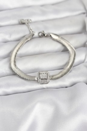 316l çelik Gümüş Renk Baget Zirkon Taşlı Yılan Zincirli Kadın Bileklik 316l çelik Gümüş Renk Baget Zirkon Taşlı Yılan Zincirli Kadın Bileklik