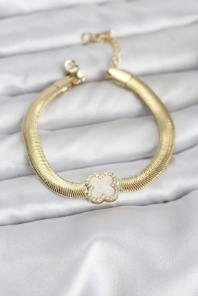 316l çelik Gold Renk Beyaz Yonca Model Zirkon Taşlı Yılan Zincirli Kadın Bileklik 316l çelik Gold Renk Beyaz Yonca Model Zirkon Taşlı Yılan Zincirli Kadın Bileklik