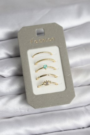 Pirinç Gold Renk 5'li Yüzük Seti