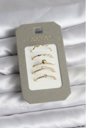 Pirinç Gold Renk 5'li Yüzük Seti