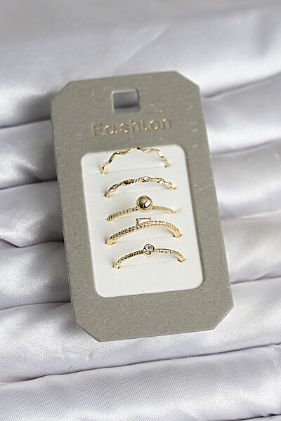 Pirinç Gold Renk 5'li Yüzük Seti