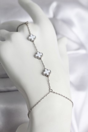 316l çelik Gümüş Renk Beyaz Yonca Model Kadın şahmeran 316l çelik Gümüş Renk Beyaz Yonca Model Kadın şahmeran