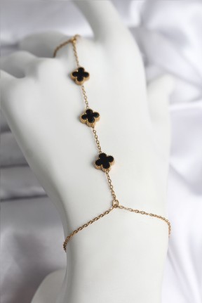 316l çelik Gold Renk Siyah Yonca Model Kadın şahmeran 316l çelik Gold Renk Siyah Yonca Model Kadın şahmeran