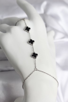 316l çelik Gümüş Renk Siyah Yonca Model Kadın şahmeran 316l çelik Gümüş Renk Siyah Yonca Model Kadın şahmeran