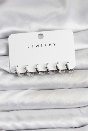 Gümüş Renk Pirinç Minimal Petek Detaylı Kadın Küpe Seti