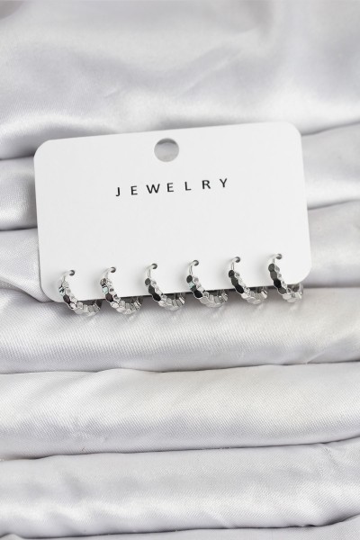 Gümüş Renk Pirinç Minimal Petek Detaylı Kadın Küpe Seti