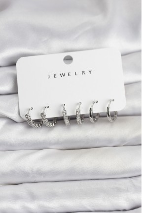 Gümüş Renk Pirinç Zirkon Taşlı Kadın Küpe Seti Gümüş Renk Pirinç Zirkon Taşlı Kadın Küpe Seti