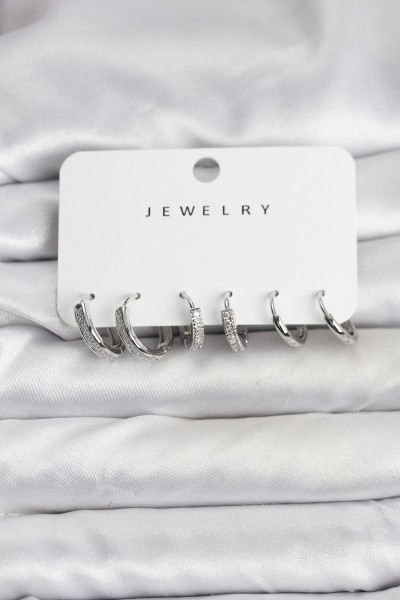 Zirkon Taşlı Gümüş Renk Pirinç Kadın Küpe Seti Zirkon Taşlı Gümüş Renk Pirinç Kadın Küpe Seti