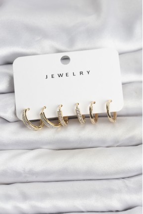 Zirkon Taşlı Gold Renk Pirinç Kadın Küpe Seti Zirkon Taşlı Gold Renk Pirinç Kadın Küpe Seti