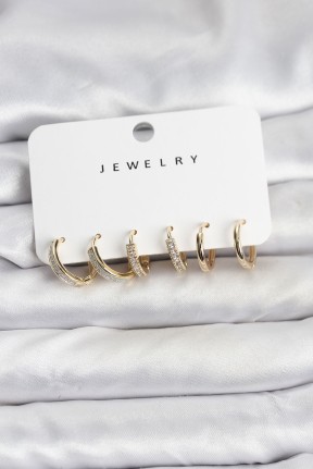 Zirkon Taşlı Gold Renk Pirinç Kadın Küpe Seti Zirkon Taşlı Gold Renk Pirinç Kadın Küpe Seti