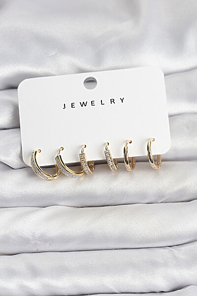 Zirkon Taşlı Gold Renk Pirinç Kadın Küpe Seti Zirkon Taşlı Gold Renk Pirinç Kadın Küpe Seti