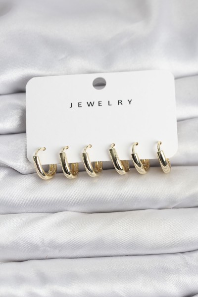 Gold Renk Pirinç Halka Kadın Küpe Seti Gold Renk Pirinç Halka Kadın Küpe Seti