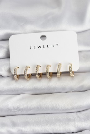 Gold Renk Pirinç Zirkon Taşlı Halka Kadın Küpe Seti Gold Renk Pirinç Zirkon Taşlı Halka Kadın Küpe Seti