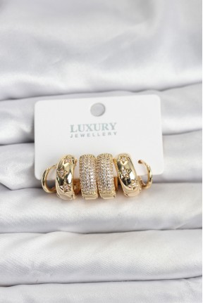 Zirkon Taşlı Pirinç Gold Renk Halka Kadın Küpe Seti Zirkon Taşlı Pirinç Gold Renk Halka Kadın Küpe Seti